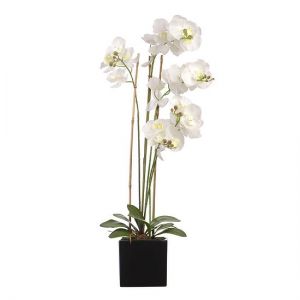 Искусственная Орхидея белая в черном керамическом горшке 84 см- YW-36. Фото 2