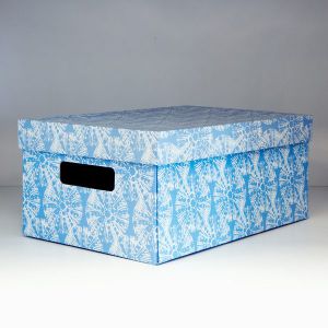 Складная коробка с крышкой Nature Sea 370х270х170 мм белый-голубой. Картинка.