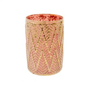 Декоративная стеклянная ваза-подсвечник 110х110х165, розовый с золотым  напылением NGB-35. Фото.