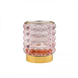 Декоративный подсвечник, цветное стекло розовый, золотой Star-5 - Изображение.