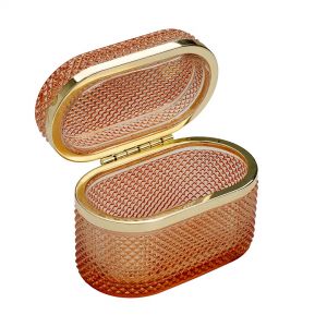 Стеклянная шкатулка 135х80х85 янтарный, золотой. Изображение.